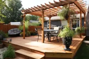 wooden deck with installed pergola