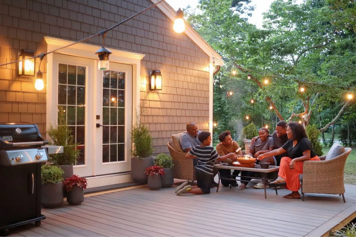 family hanging out on deck