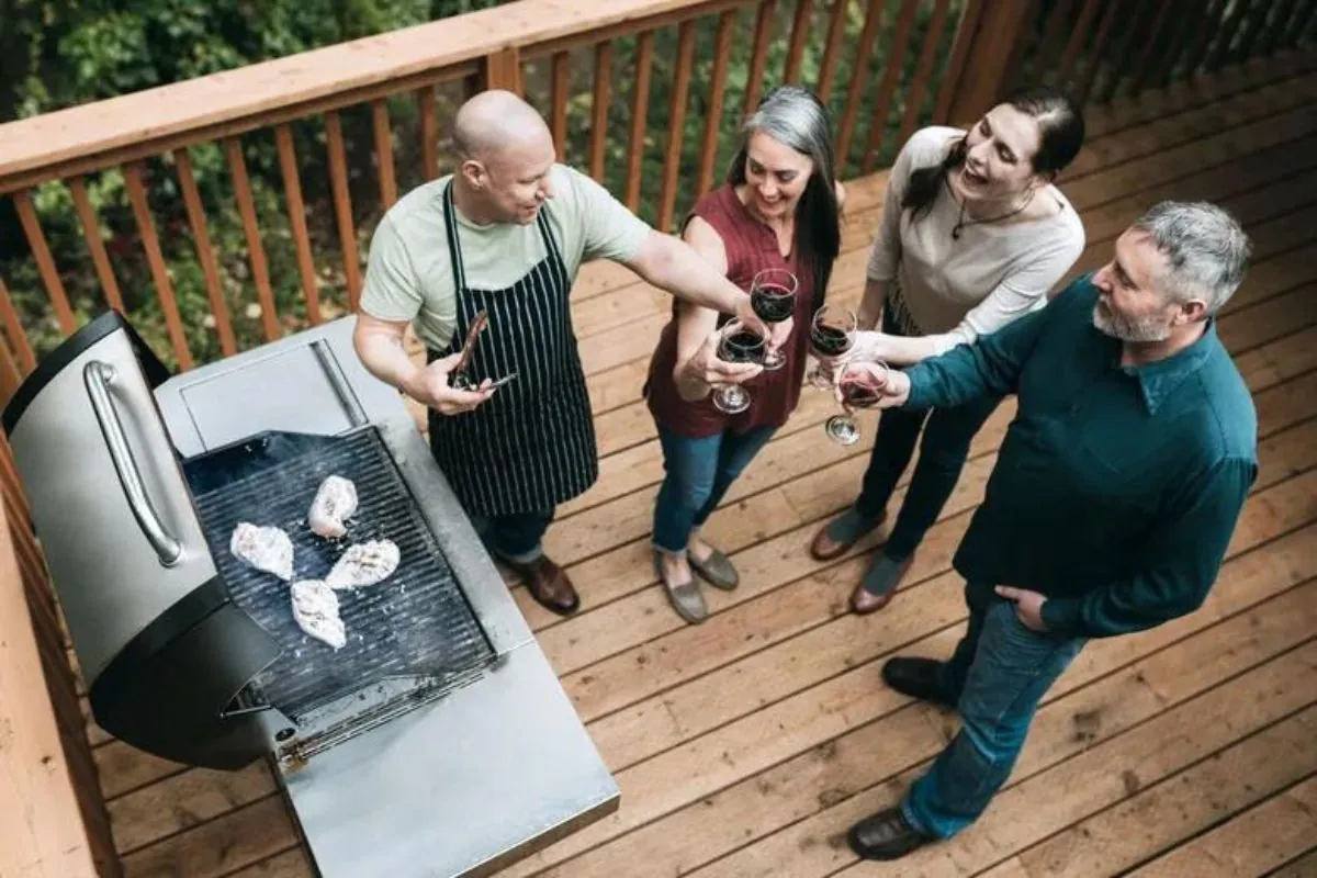 family having a toast on deck