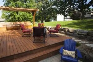 outdoor wooden deck without railing