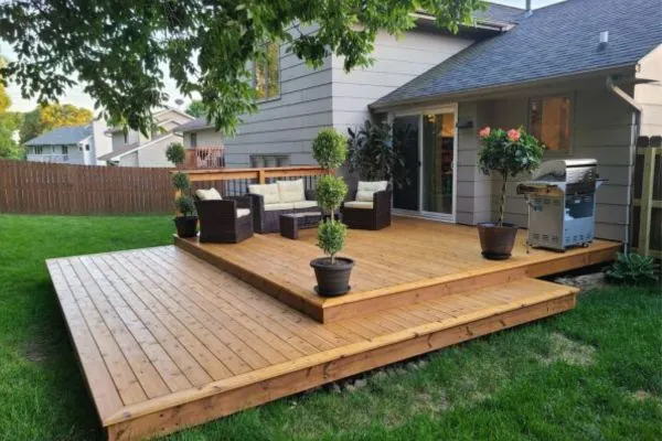 stylish wooden deck without railing 